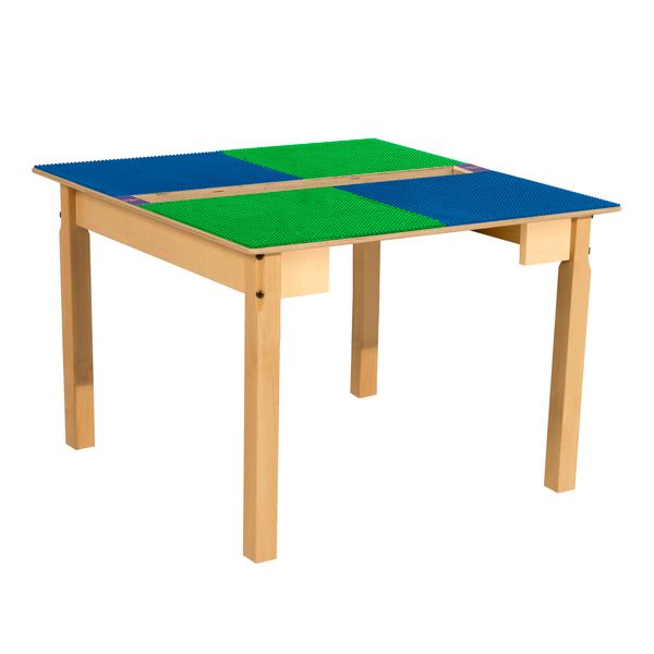 TPSQT20-SBG Square Play Table with Trough & 20 in. Legs & Lego Compatible Grid, Blue & Green
