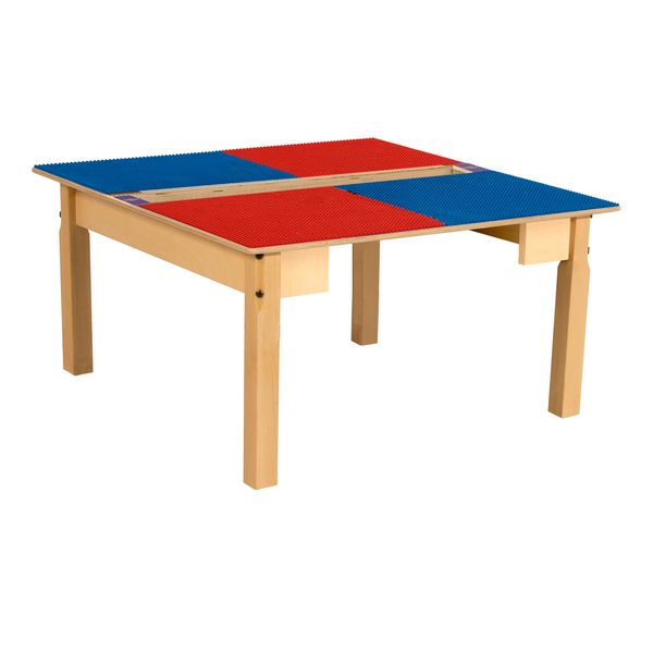 TPSQT16-SRB Square Play Table with Trough & 16 in. Legs & Lego Compatible Grid, Red & Blue