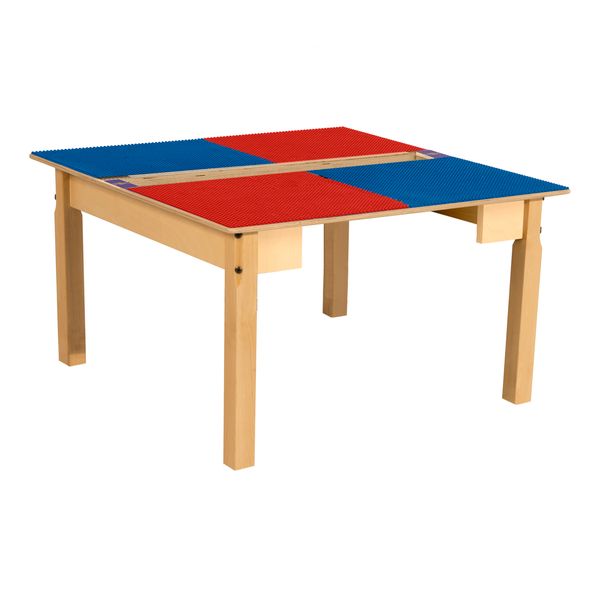TPSQT18-SRB Square Play Table with Trough & 18 in. Legs & Lego Compatible Grid, Red & Blue