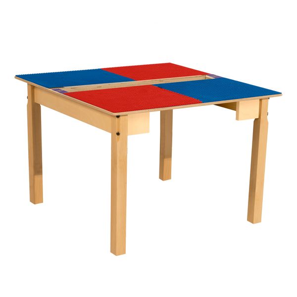 TPSQT20-SRB Square Play Table with Trough & 20 in. Legs & Lego Compatible Grid, Red & Blue