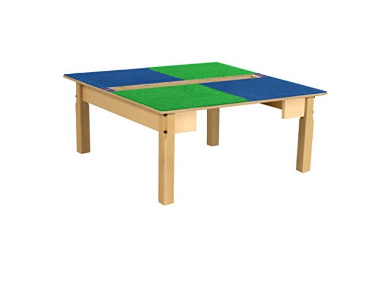 TPSQT14-PBG Square Play Table with Trough & 14 in. Legs & Duplo Compatible Grid, Blue & Green