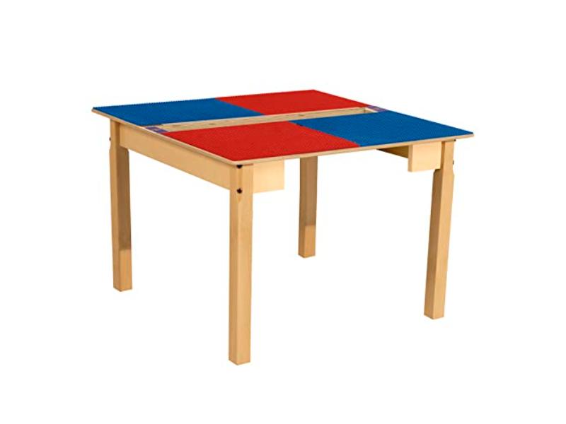 TPSQT22-PRB Square Play Table with Trough & 22 in. Legs & Duplo Compatible Grid, Red & Blue