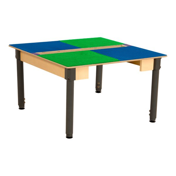 TPSQTA1829-SBG Square Play Table with Trough & Adjustable 18-29 in. Legs & Lego Compatible Grid, Blue & Green
