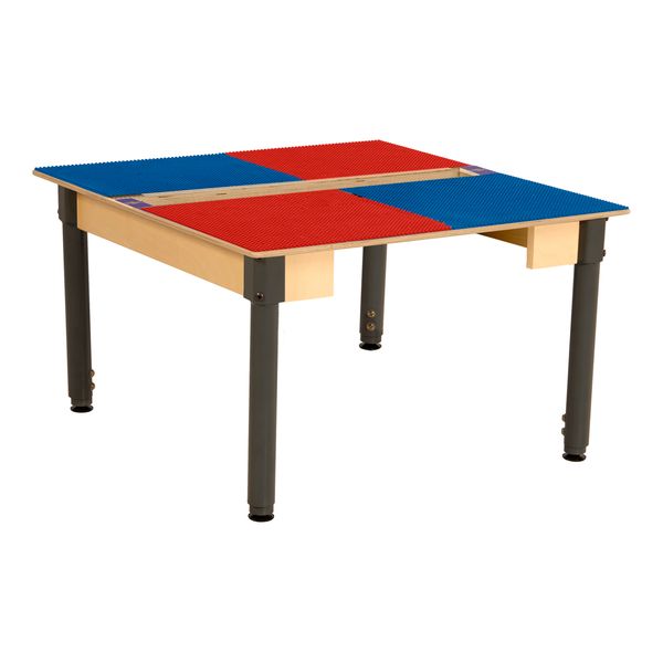 TPSQTA1829-SRB Square Play Table with Trough & Adjustable 18-29 in. Legs & Lego Compatible Grid, Red & Blue