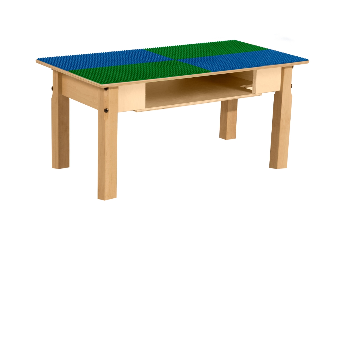 TPRES14-SBG Rectangle Play Table with Shelf & 14 in. Legs & Lego Compatible Grid, Blue & Green