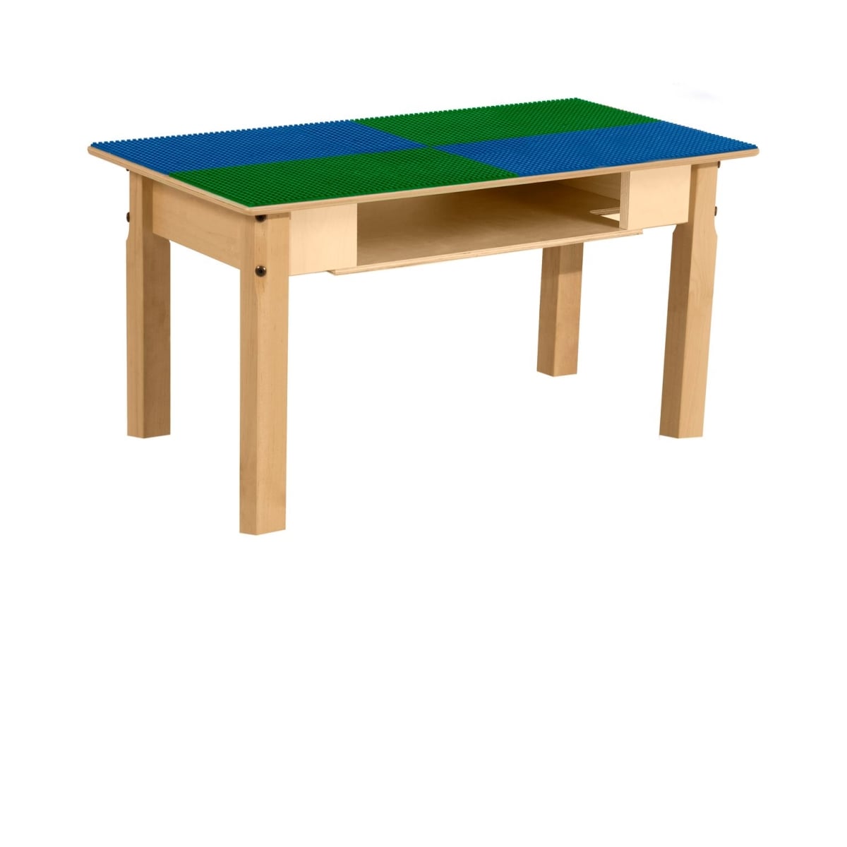 TPRES16-SBG Rectangle Play Table with Shelf & 16 in. Legs & Lego Compatible Grid, Blue & Green