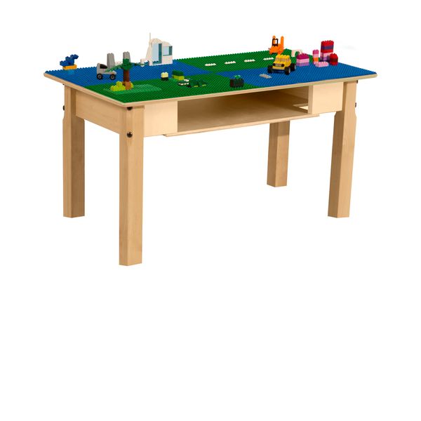 TPRES18-SBG Rectangle Play Table with Shelf & 18 in. Legs & Lego Compatible Grid, Blue & Green