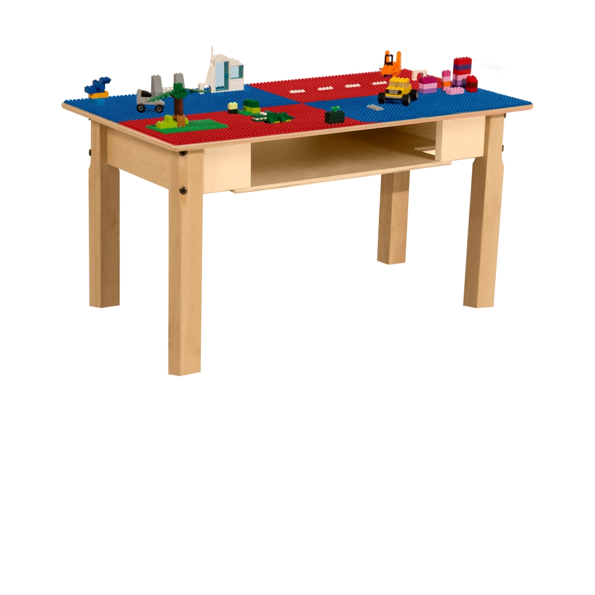 TPRES16-SRB Rectangle Play Table with Shelf & 16 in. Legs & Lego Compatible Grid, Red & Blue