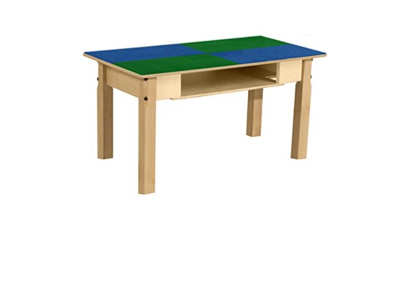 TPRES16-PBG Rectangle Play Table with Shelf & 16 in. Legs & Duplo Compatible Grid, Blue & Green