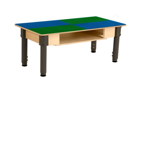 TPRESA1217-SBG Rectangle Play Table with Shelf & Adjustable 12-17 in. Legs & Lego Compatible Grid, Blue & Green