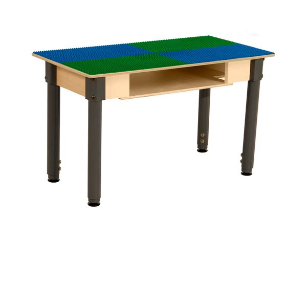 TPRESA1829-SBG Rectangle Play Table with Shelf & Adjustable 18-29 in. Legs & Lego Compatible Grid, Blue & Green