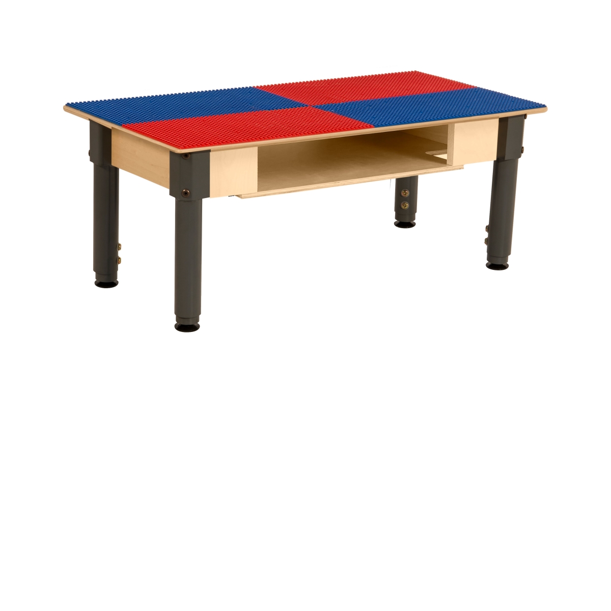 TPRESA1217-SRB Rectangle Play Table with Shelf & Adjustable 12-17 in. Legs & Lego Compatible Grid, Red & Blue