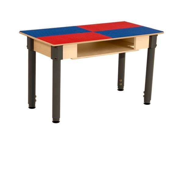 TPRESA1829-SRB Rectangle Play Table with Shelf & Adjustable 18-29 in. Legs & Lego Compatible Grid, Red & Blue
