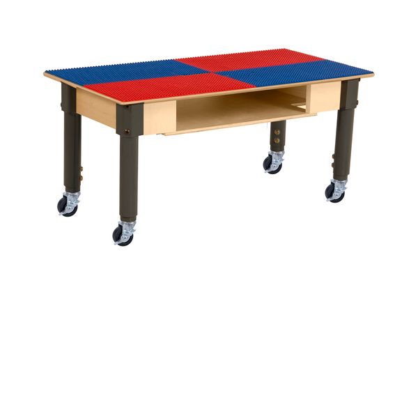 TPRESA12C6-SRB Rectangle Play Table with Shelf & Adjustable 12-17 in. Legs & Lego Compatible Grid - Locking Casters, Red & Blue