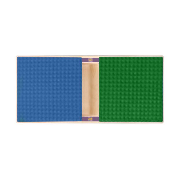 Rectangle Play Table with Trough - Blue & Green - 18 in. Legs - LEGO Compatible