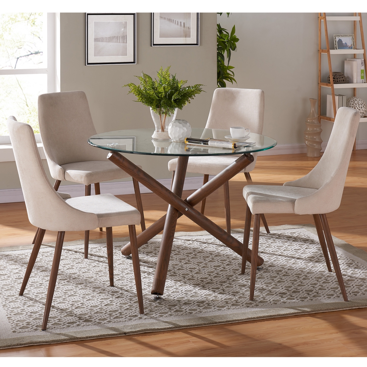 207-264-182BG Rocca & Cora Dining Set in Walnut with Beige Chair - 5 Piece