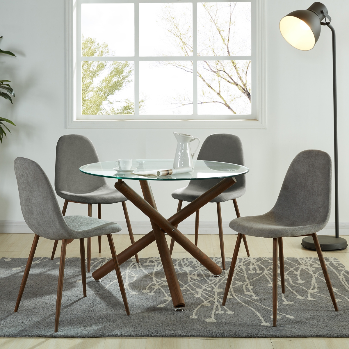 207-264-250GY Rocca & Lyna Dining Set in Walnut with Grey Chair - 5 Piece