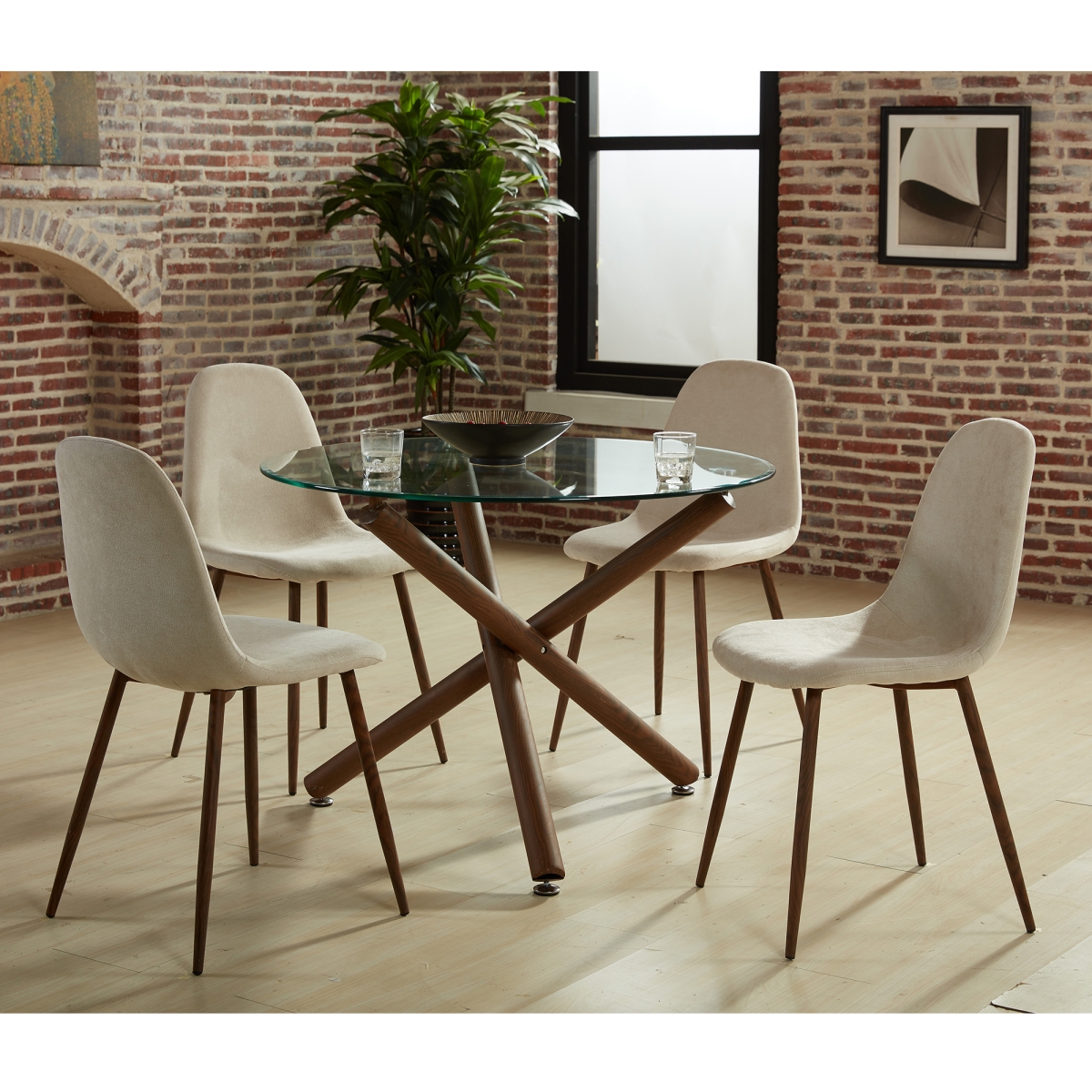 207-264-250BG Rocca & Lyna Dining Set in Walnut with Beige Chair - 5 Piece