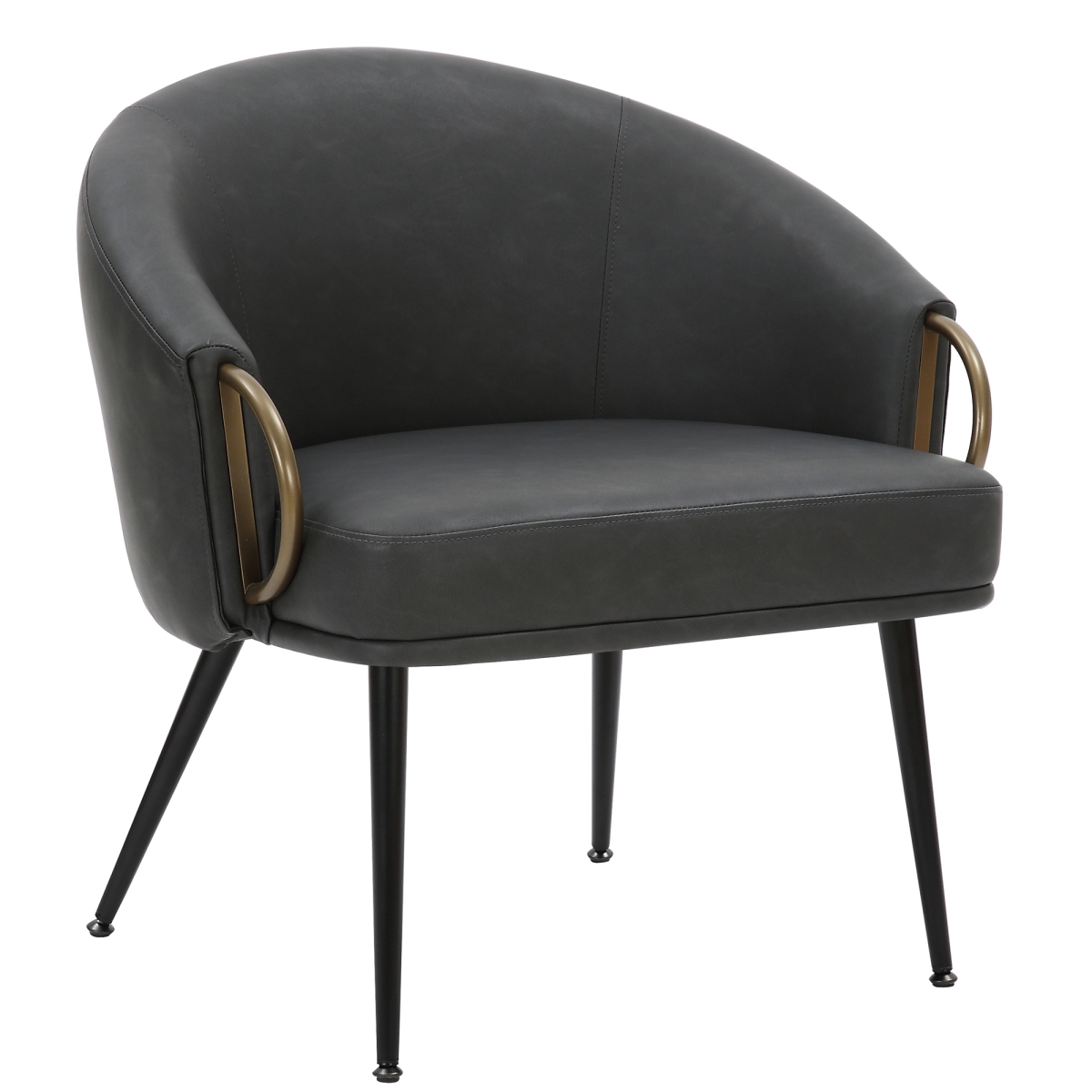 403-668CH Zita Accent Chair - Vintage Charcoal Faux Leather, Black & Aged Gold