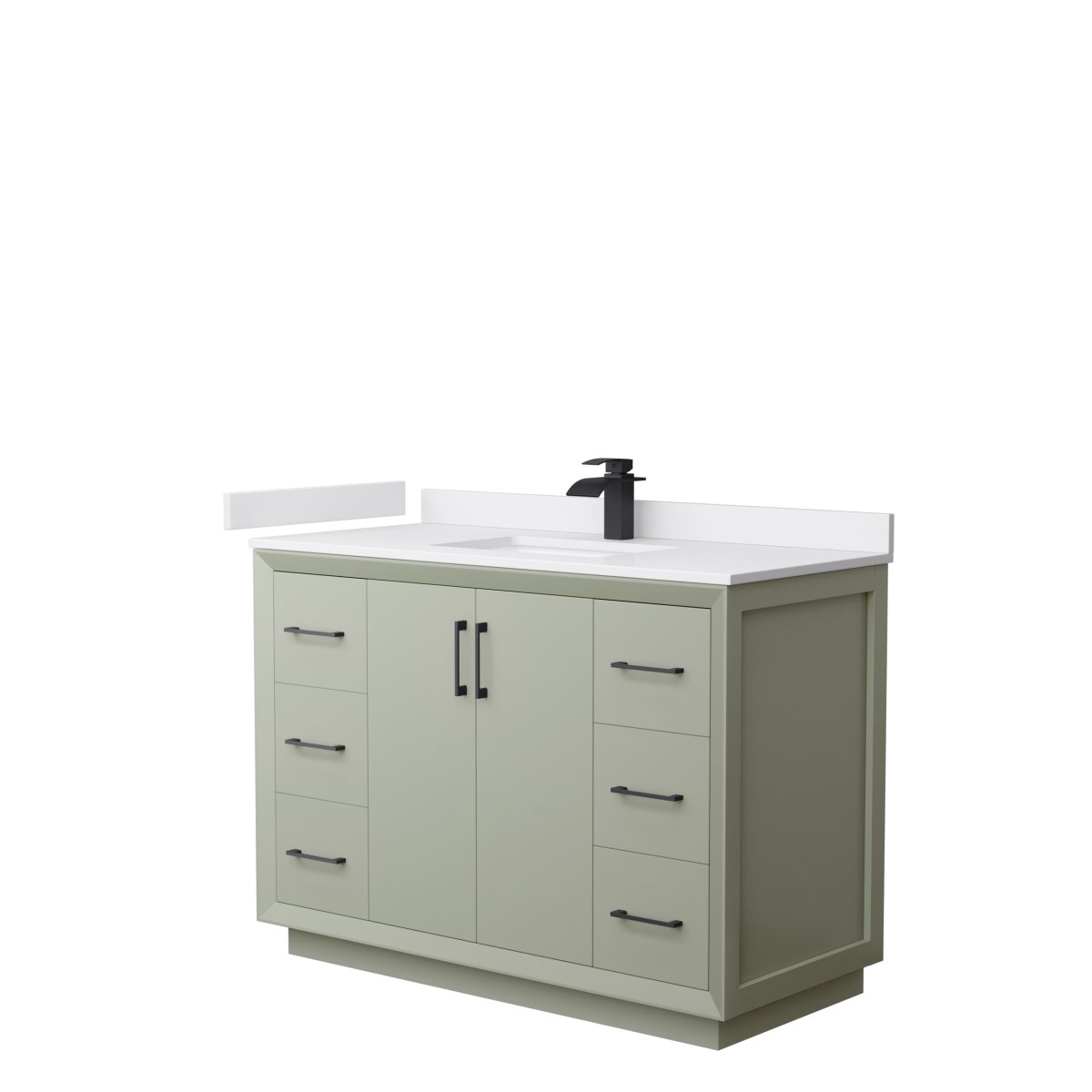 48 in. Strada Single Bathroom Vanity, Light Green, White Cultured Marble Countertop, Undermount Square Sink & Matte Black Trim -  Wyndham Collection, WCF414148SLBWCUNSMXX