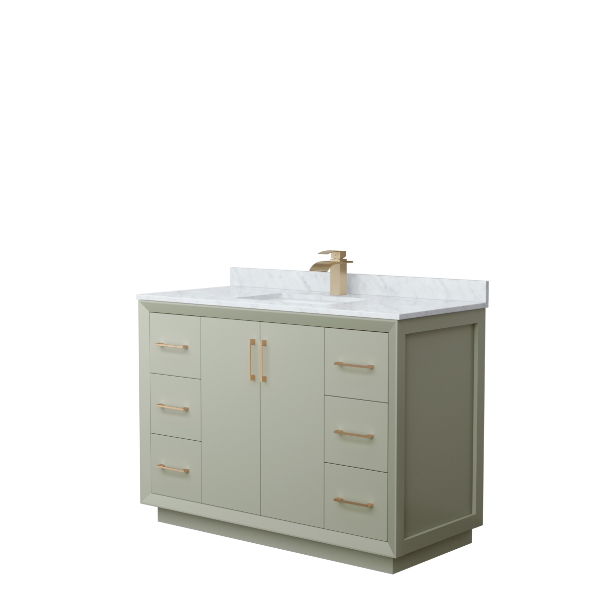 48 in. Strada Single Bathroom Vanity, Light Green, White Carrara Marble Countertop, Undermount Square Sink & Satin Bronze Trim -  Wyndham Collection, WCF414148SLZCMUNSMXX