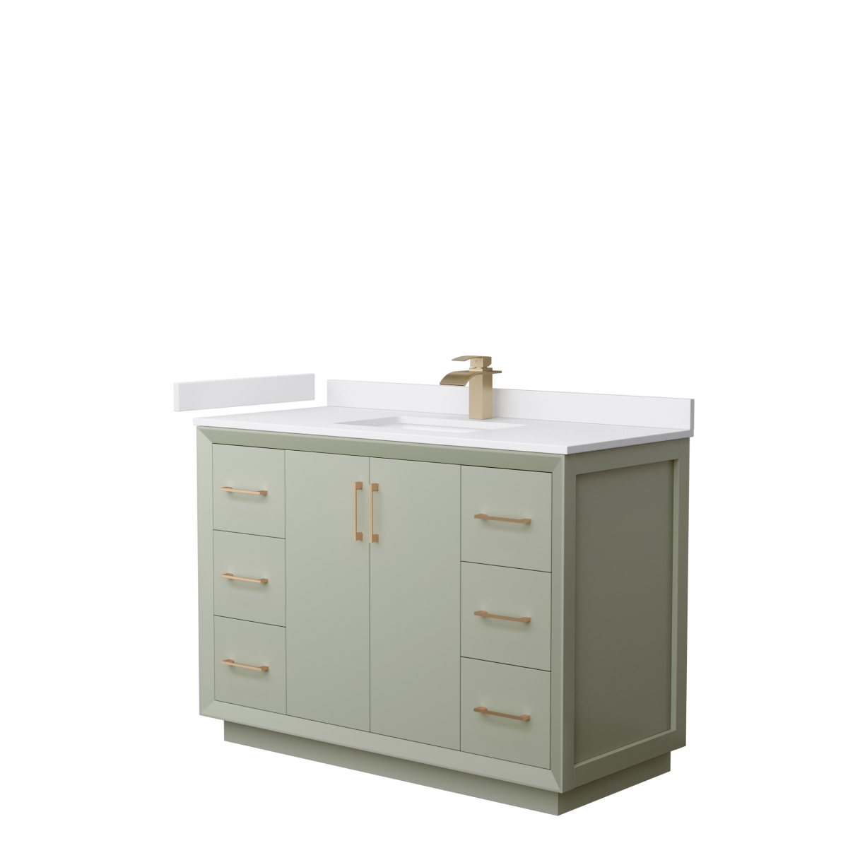 48 in. Strada Single Bathroom Vanity, Light Green, White Cultured Marble Countertop, Undermount Square Sink & Satin Bronze Trim -  Wyndham Collection, WCF414148SLZWCUNSMXX