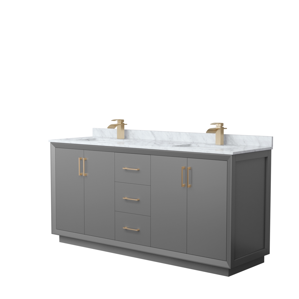 72 in. Strada Double Bathroom Vanity, Dark Gray, White Carrara Marble Countertop, Undermount Square Sink & Satin Bronze Trim -  Wyndham Collection, WCF414172DGZCMUNSMXX