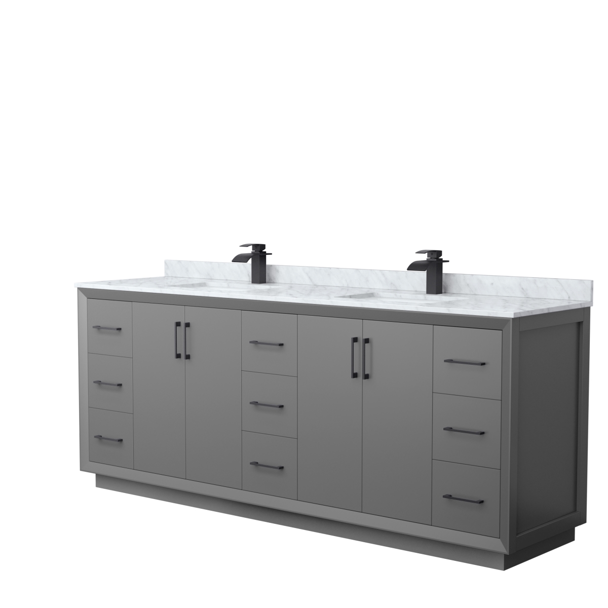 84 in. Strada Double Bathroom Vanity, Dark Gray, White Carrara Marble Countertop, Undermount Square Sink & Matte Black Trim -  Convenience Concepts, HI3256052
