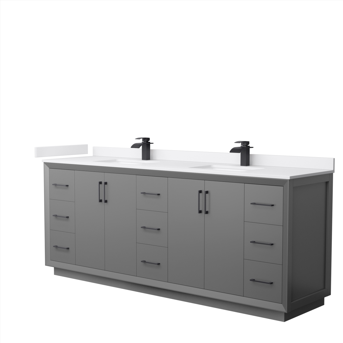 84 in. Strada Double Bathroom Vanity, Dark Gray, White Cultured Marble Countertop, Undermount Square Sink & Matte Black Trim -  Convenience Concepts, HI3264121