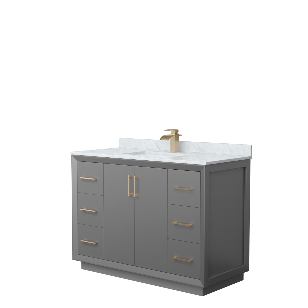 48 in. Strada Single Bathroom Vanity, Dark Gray, White Carrara Marble Countertop, Undermount Square Sink & Satin Bronze Trim -  Wyndham Collection, WCF414148SGZCMUNSMXX