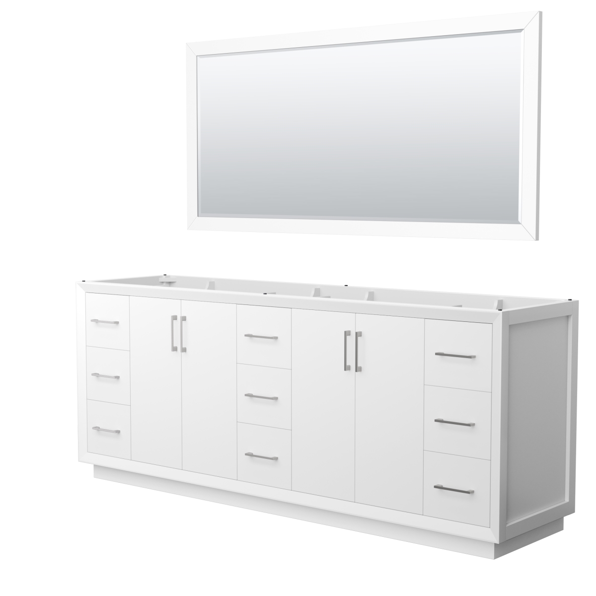 WCF414184DWHCXSXXM70 84 in. Strada Double Bathroom Vanity, White, No Countertop, No Sink & Brushed Nickel Trim - 70 in. Mirror -  Wyndham Collection