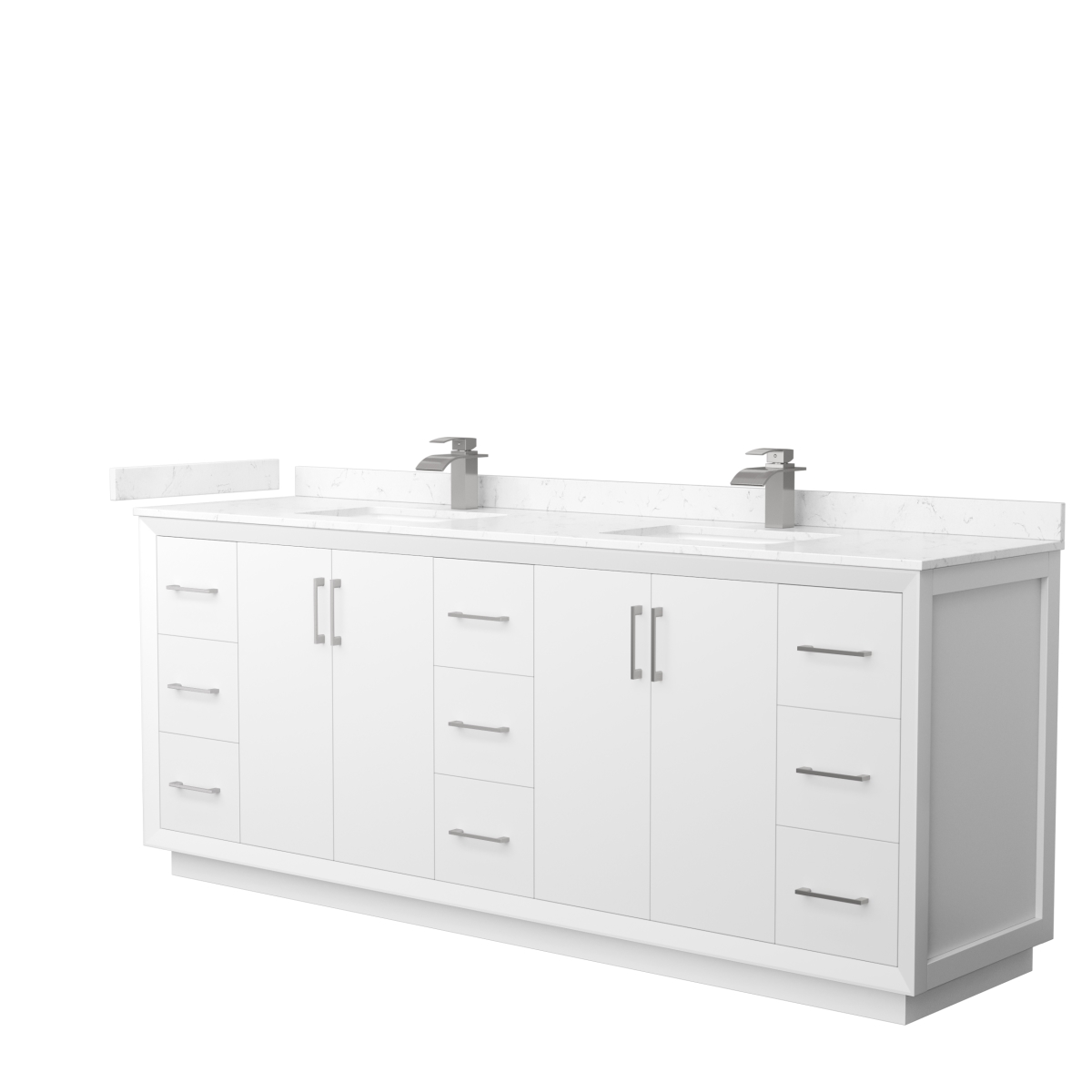 84 in. Strada Double Bathroom Vanity, White, Carrara Cultured Marble Countertop, Undermount Square Sink & Brushed Nickel Trim -  Wyndham Collection, WCF414184DWHC2UNSMXX