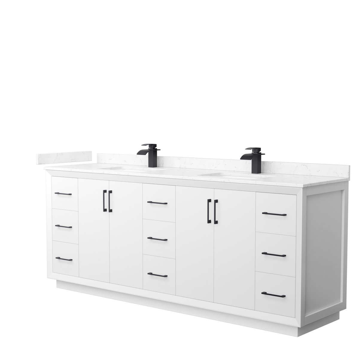 84 in. Strada Double Bathroom Vanity, White, Carrara Cultured Marble Countertop, Undermount Square Sink & Matte Black Trim -  Wyndham Collection, WCF414184DWBC2UNSMXX