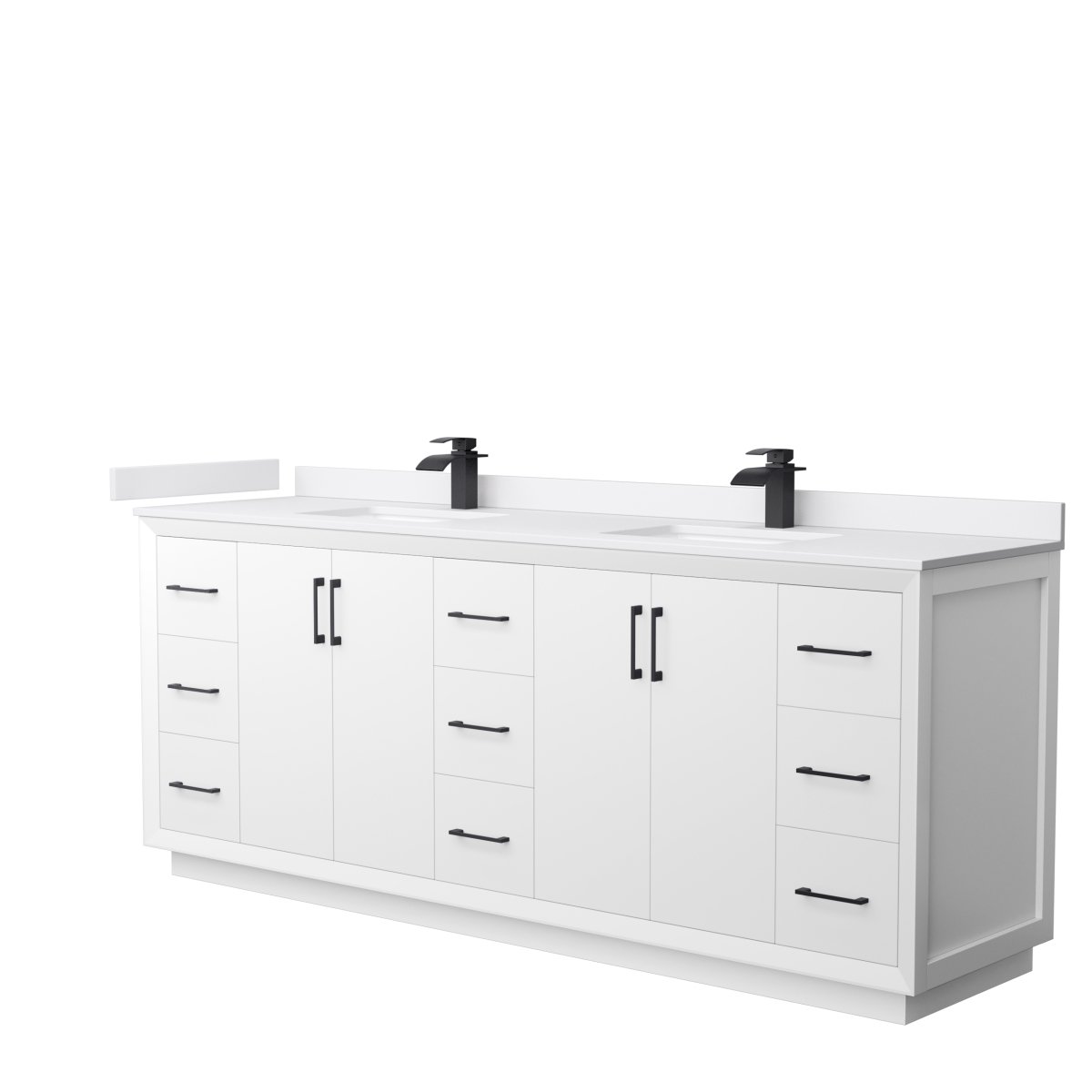 84 in. Strada Double Bathroom Vanity, White, White Cultured Marble Countertop, Undermount Square Sink & Matte Black Trim -  Wyndham Collection, WCF414184DWBWCUNSMXX