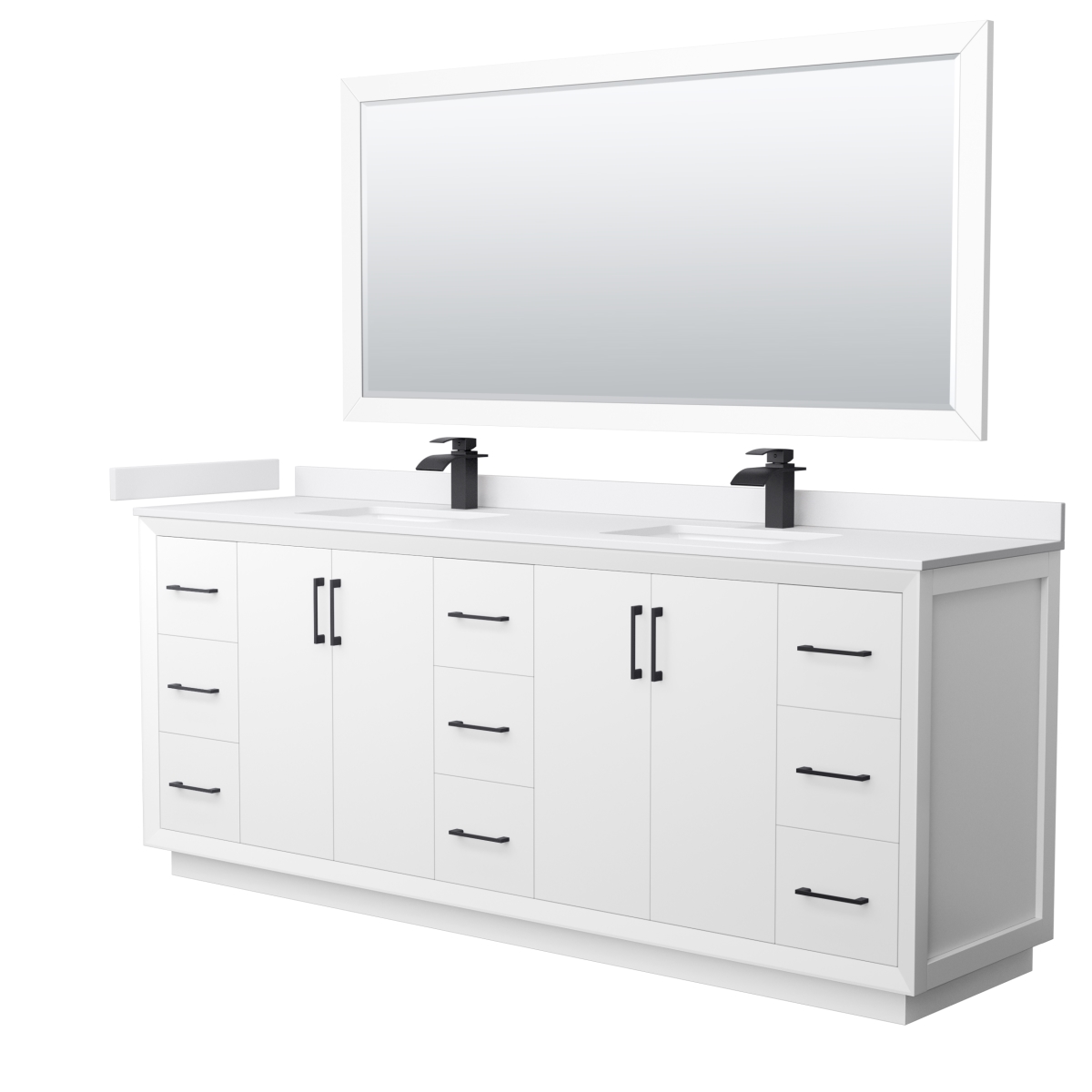 84 in. Strada Double Bathroom Vanity, White, White Cultured Marble Countertop, Undermount Square Sink & Matte Black Trim - 70 in. Mirror -  Wyndham Collection, WCF414184DWBWCUNSM70