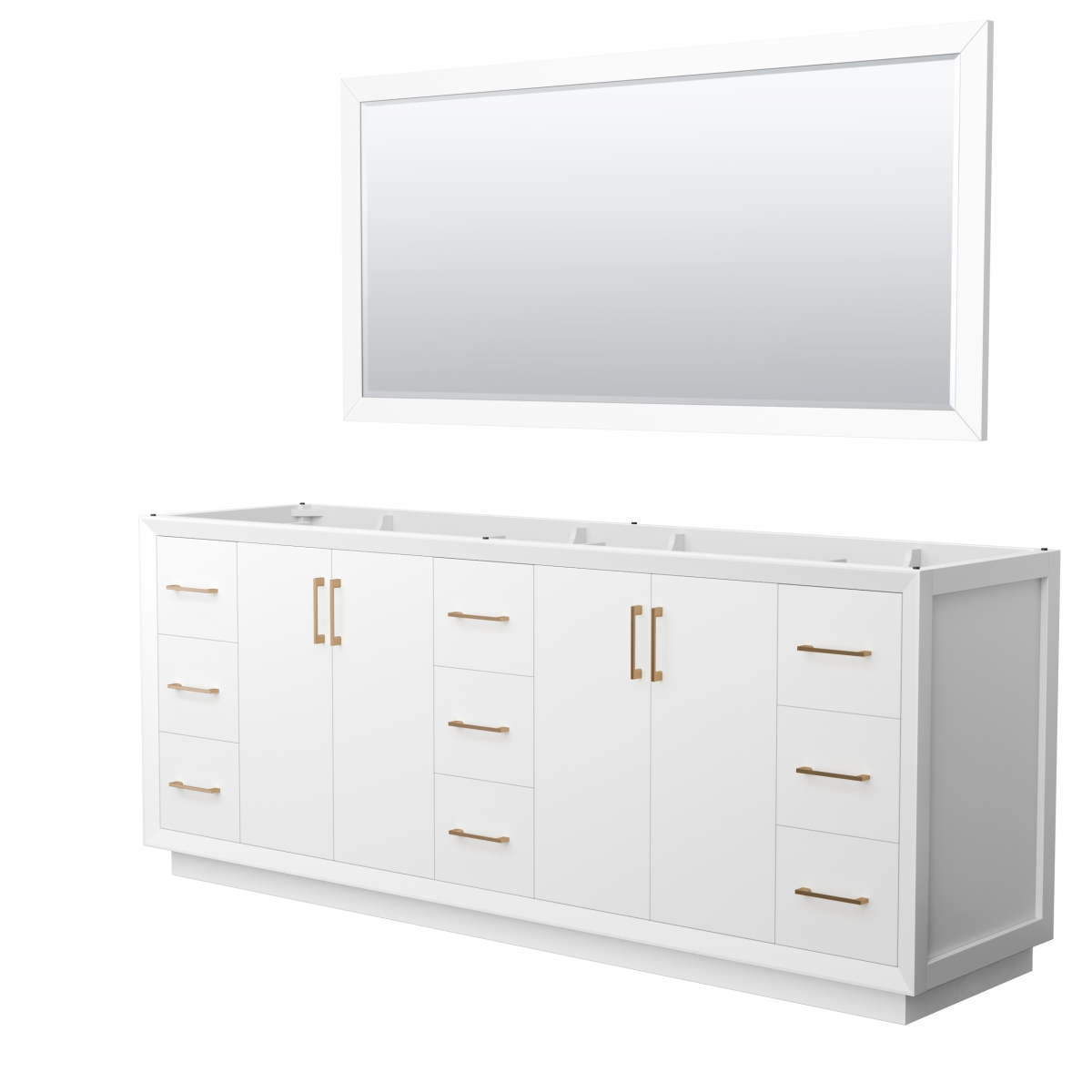 WCF414184DWZCXSXXM70 84 in. Strada Double Bathroom Vanity, White, No Countertop, No Sink & Satin Bronze Trim - 70 in. Mirror -  Wyndham Collection