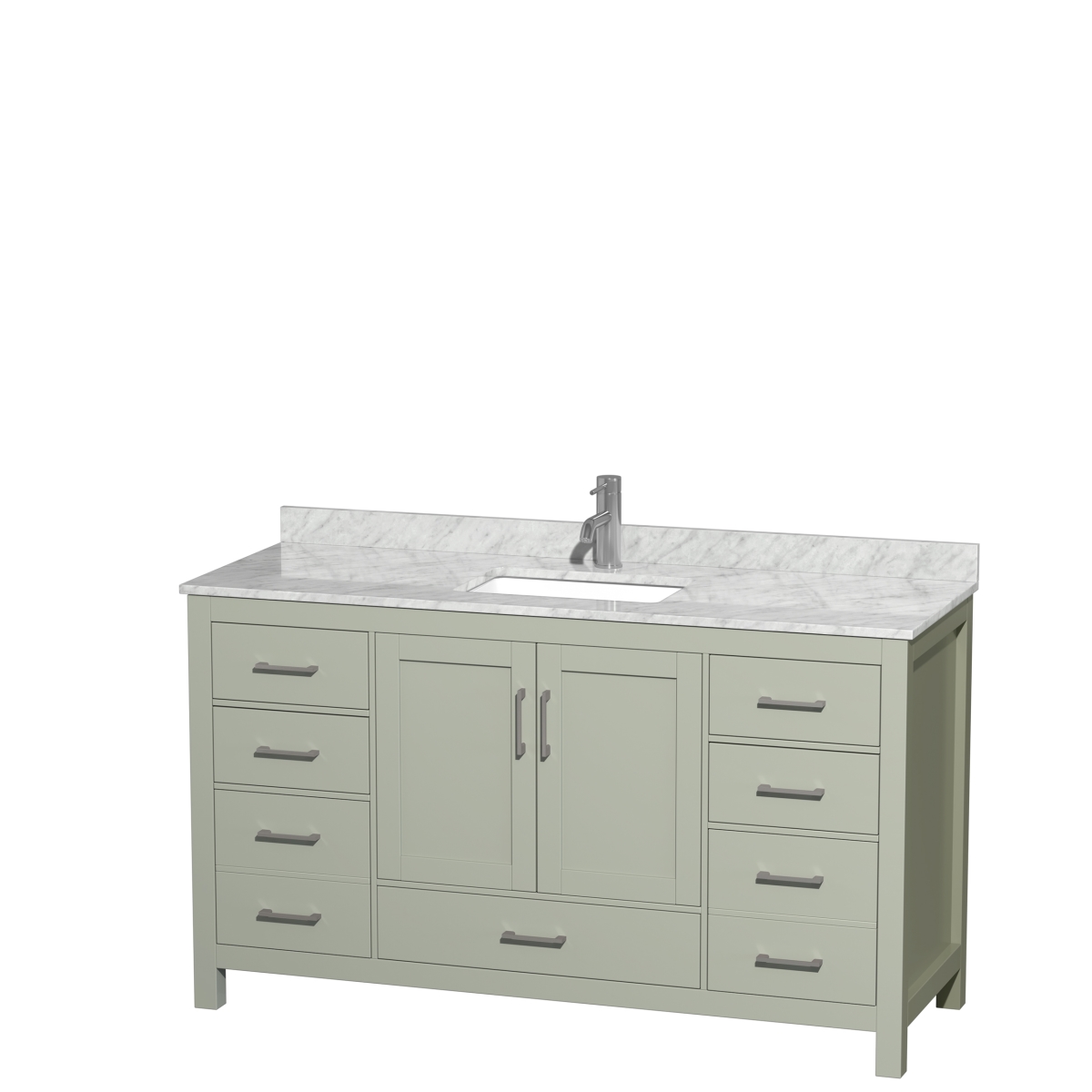 60 in. Sheffield Single Bathroom Vanity with White Carrara Marble Countertop, Undermount Square Sink & Brushed Nickel Trim - Light Green -  Convenience Concepts, HI3274211