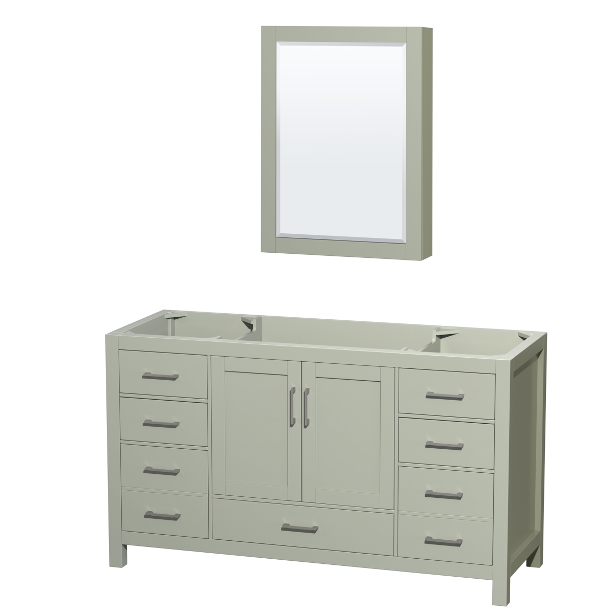 60 in. Sheffield Single Bathroom Vanity, No Countertop, No Sink, Brushed Nickel Trim & Medicine Cabinet - Light Green -  Convenience Concepts, HI3263668