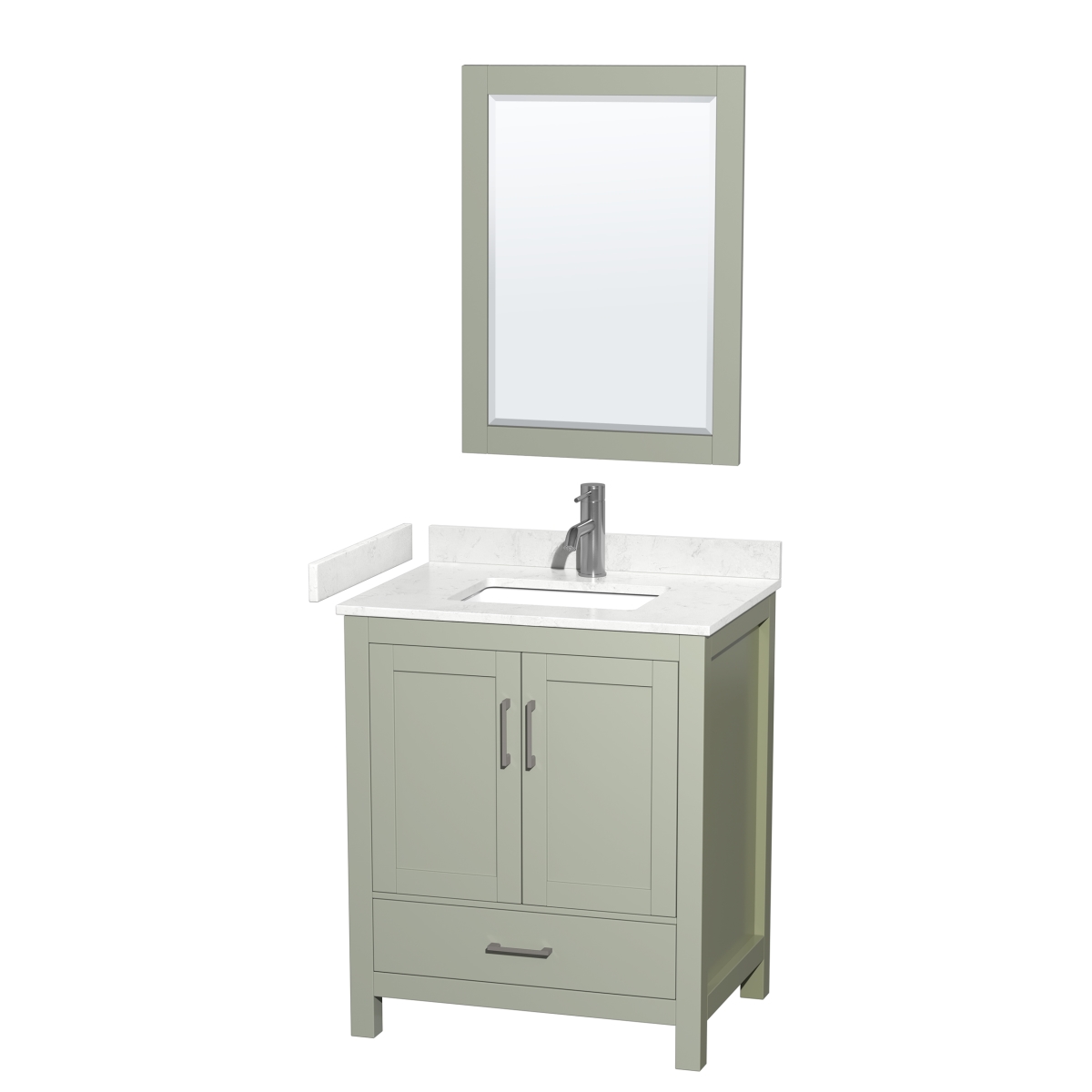 30 in. Sheffield Single Bathroom Vanity with Carrara Cultured Marble Countertop, Undermount Square Sink, Brushed Nickel Trim & 24 in. Mirror -  Wyndham Collection, WCS141430SLGC2UNSM24