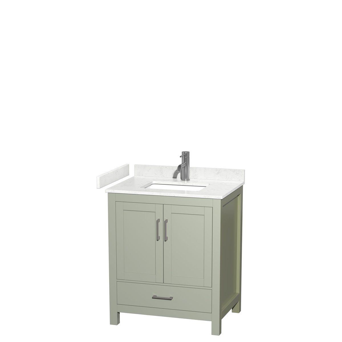 30 in. Sheffield Single Bathroom Vanity with Carrara Cultured Marble Countertop, Undermount Square Sink & Brushed Nickel Trim - Light Green -  Convenience Concepts, HI3259777