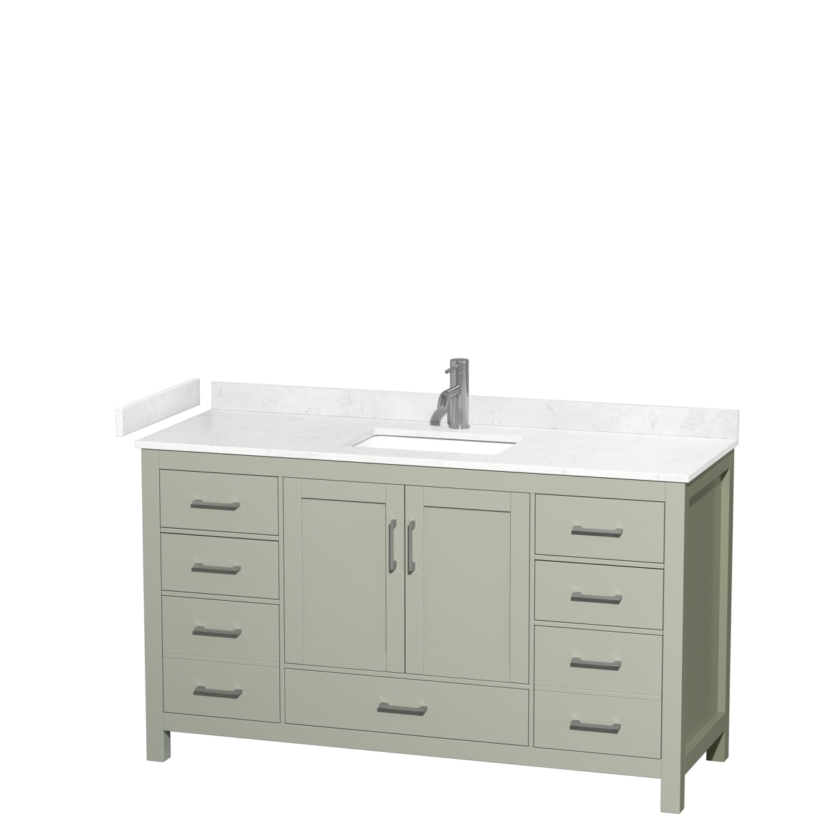 60 in. Sheffield Single Bathroom Vanity with Carrara Cultured Marble Countertop, Undermount Square Sink & Brushed Nickel Trim - Light Green -  Convenience Concepts, HI3256071