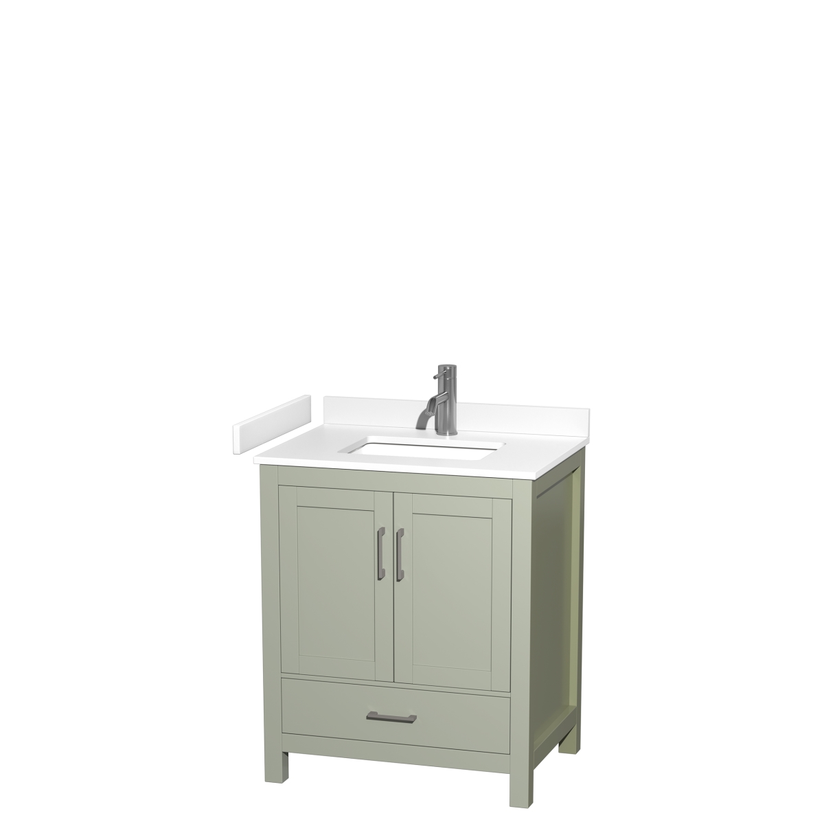 30 in. Sheffield Single Bathroom Vanity with White Cultured Marble Countertop, Undermount Square Sink & Brushed Nickel Trim - Light Green -  Wyndham Collection, WCS141430SLGWCUNSMXX