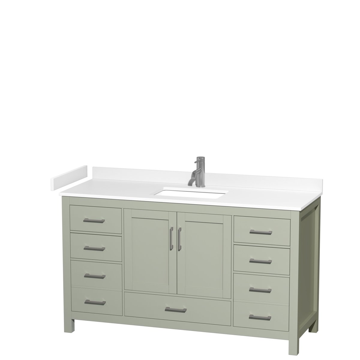 60 in. Sheffield Single Bathroom Vanity with White Cultured Marble Countertop, Undermount Square Sink & Brushed Nickel Trim - Light Green -  Convenience Concepts, HI3256073