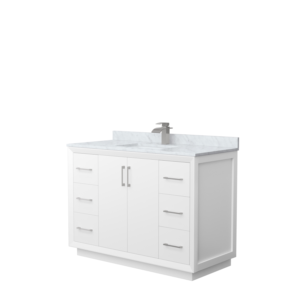 48 in. Strada Single Bathroom Vanity, White, White Carrara Marble Countertop, Undermount Square Sink & Brushed Nickel Trim -  Wyndham Collection, WCF414148SWHCMUNSMXX