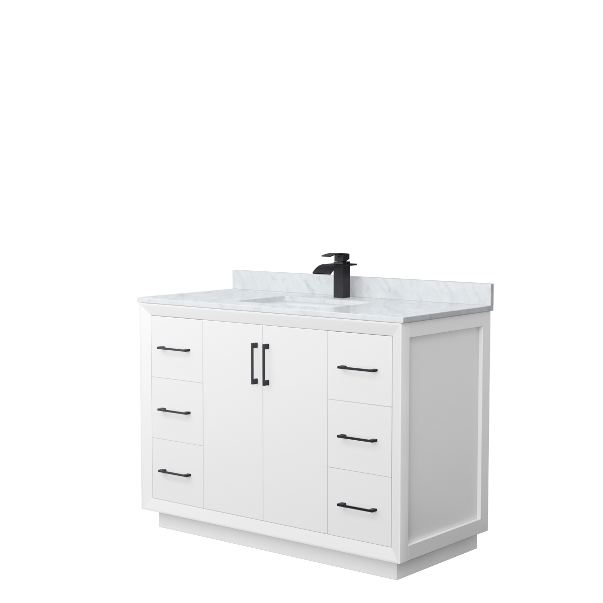 48 in. Strada Single Bathroom Vanity, White, White Carrara Marble Countertop, Undermount Square Sink & Matte Black Trim -  Wyndham Collection, WCF414148SWBCMUNSMXX