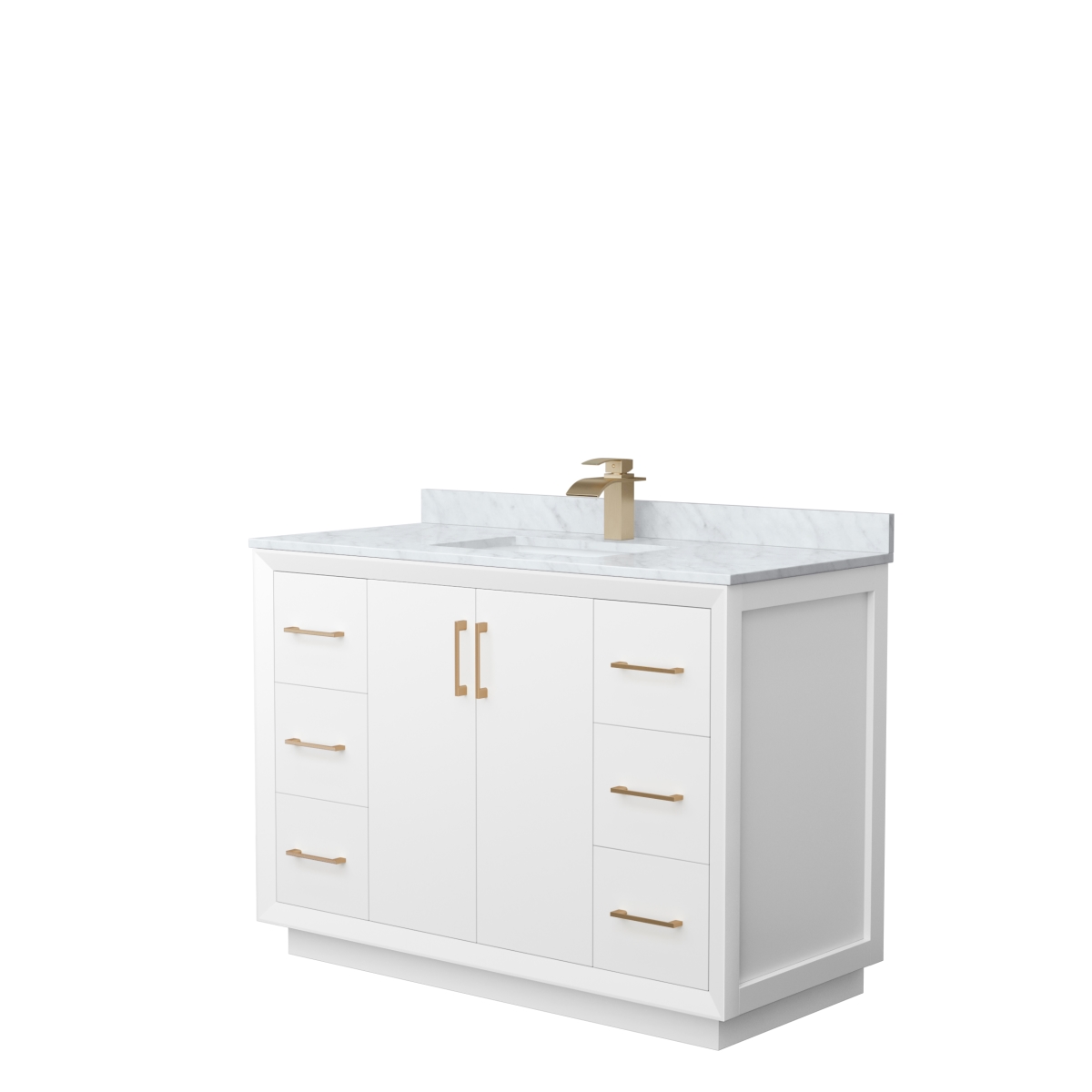 48 in. Strada Single Bathroom Vanity, White, White Carrara Marble Countertop, Undermount Square Sink & Satin Bronze Trim -  Wyndham Collection, WCF414148SWZCMUNSMXX