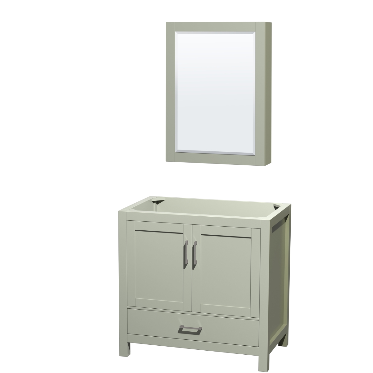 36 in. Sheffield Single Bathroom Vanity, No Countertop, No Sink, Brushed Nickel Trim & Medicine Cabinet - Light Green -  Wyndham Collection, WCS141436SLGCXSXXMED