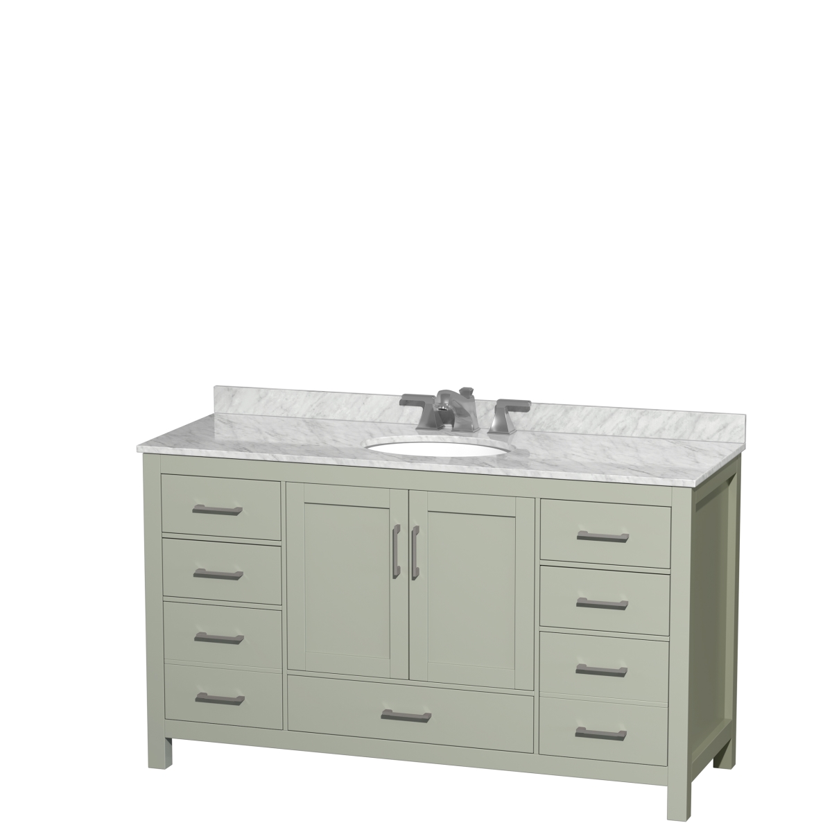 60 in. Sheffield Single Bathroom Vanity with White Carrara Marble Countertop, Undermount Oval Sink & Brushed Nickel Trim - Light Green -  Convenience Concepts, HI3276841