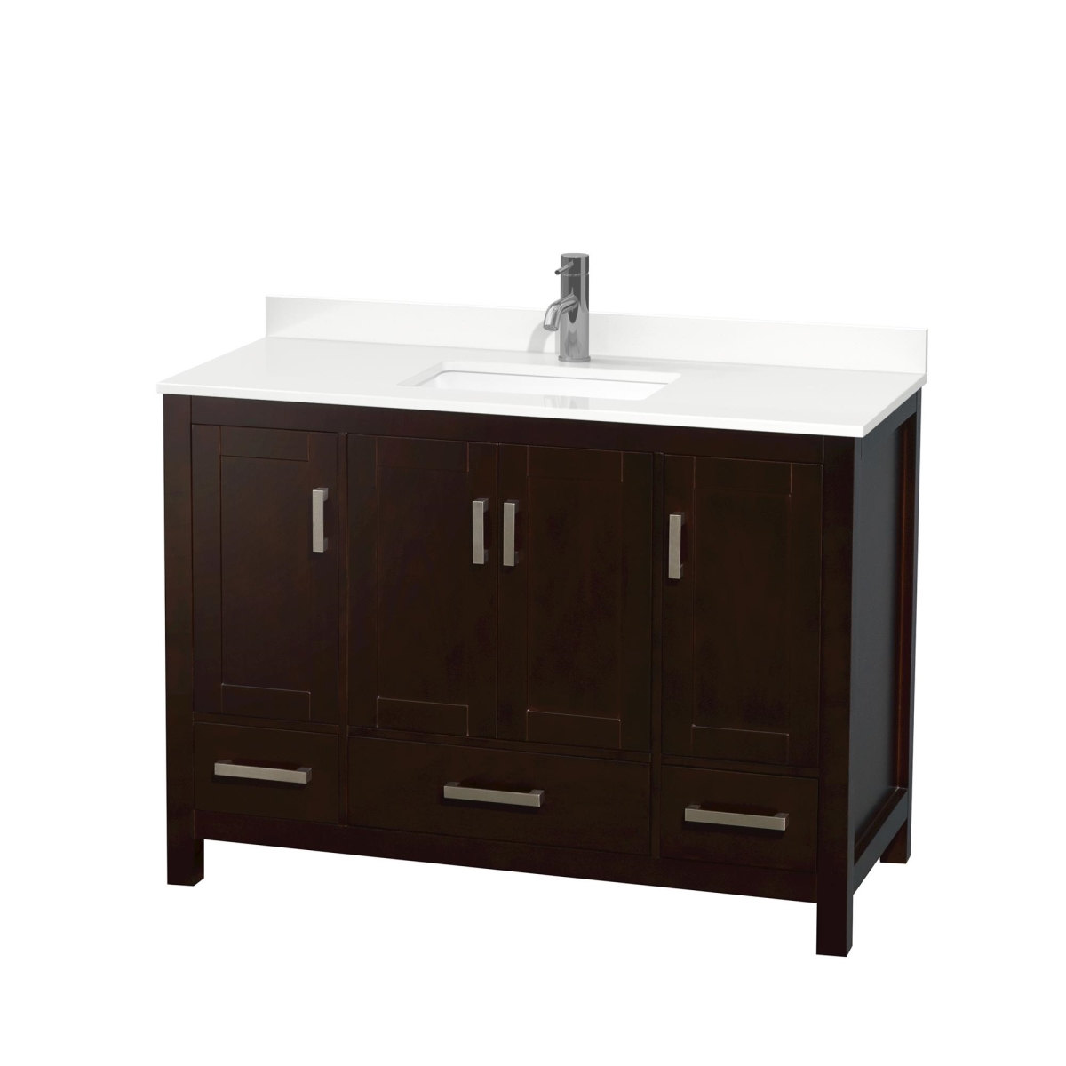 48 in. Sheffield White Quartz Countertop 1-Hole Undermount Square Sink Single Bathroom Vanity with Brushed Chrome Trim, Espresso -  Wyndham Collection, WCS141448SESWQUNSMXX