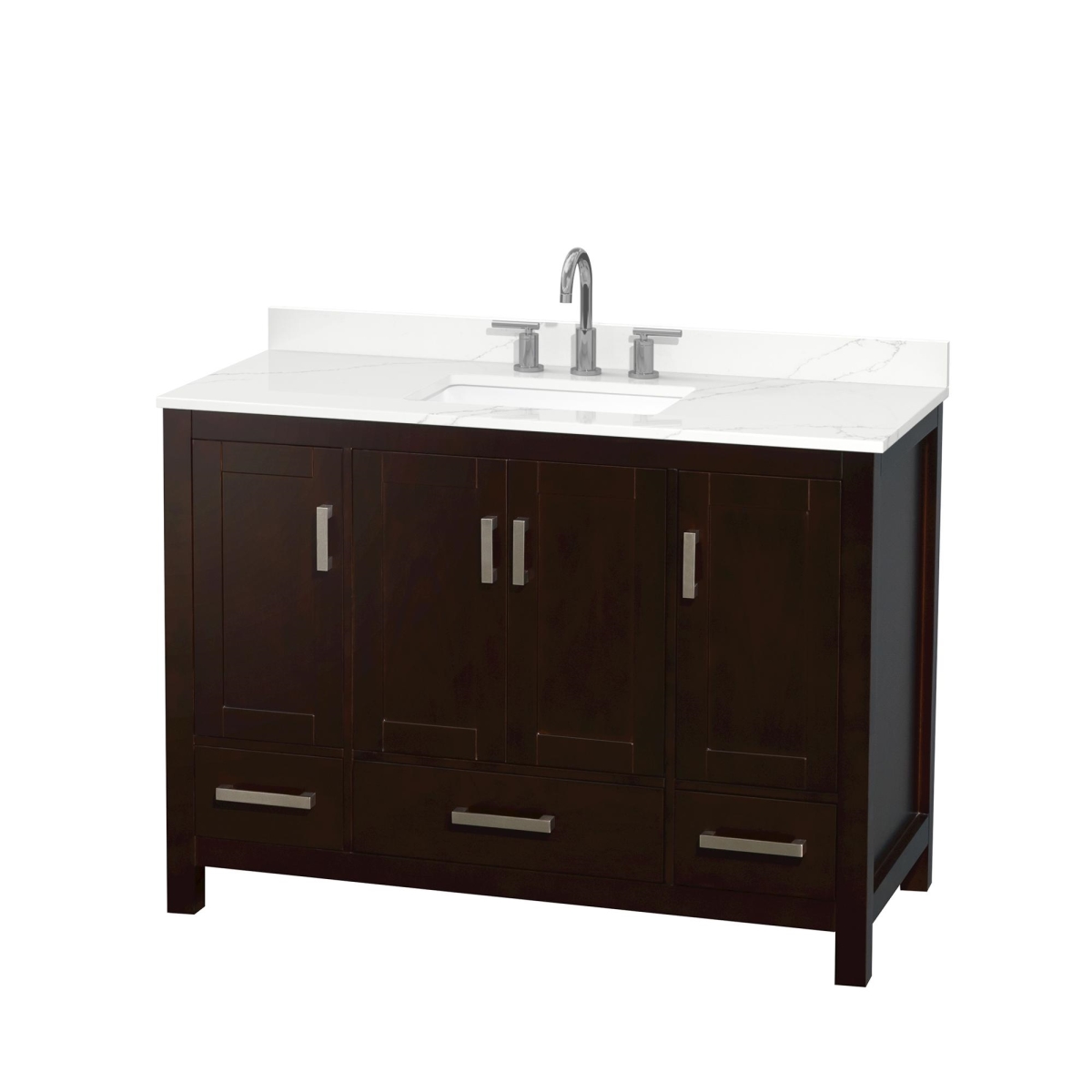 48 in. Sheffield Giotto Quartz Countertop 3-Hole Undermount Square Sink Single Bathroom Vanity with Brushed Chrome Trim, Espresso -  Wyndham Collection, WCS141448SESGTUS3MXX